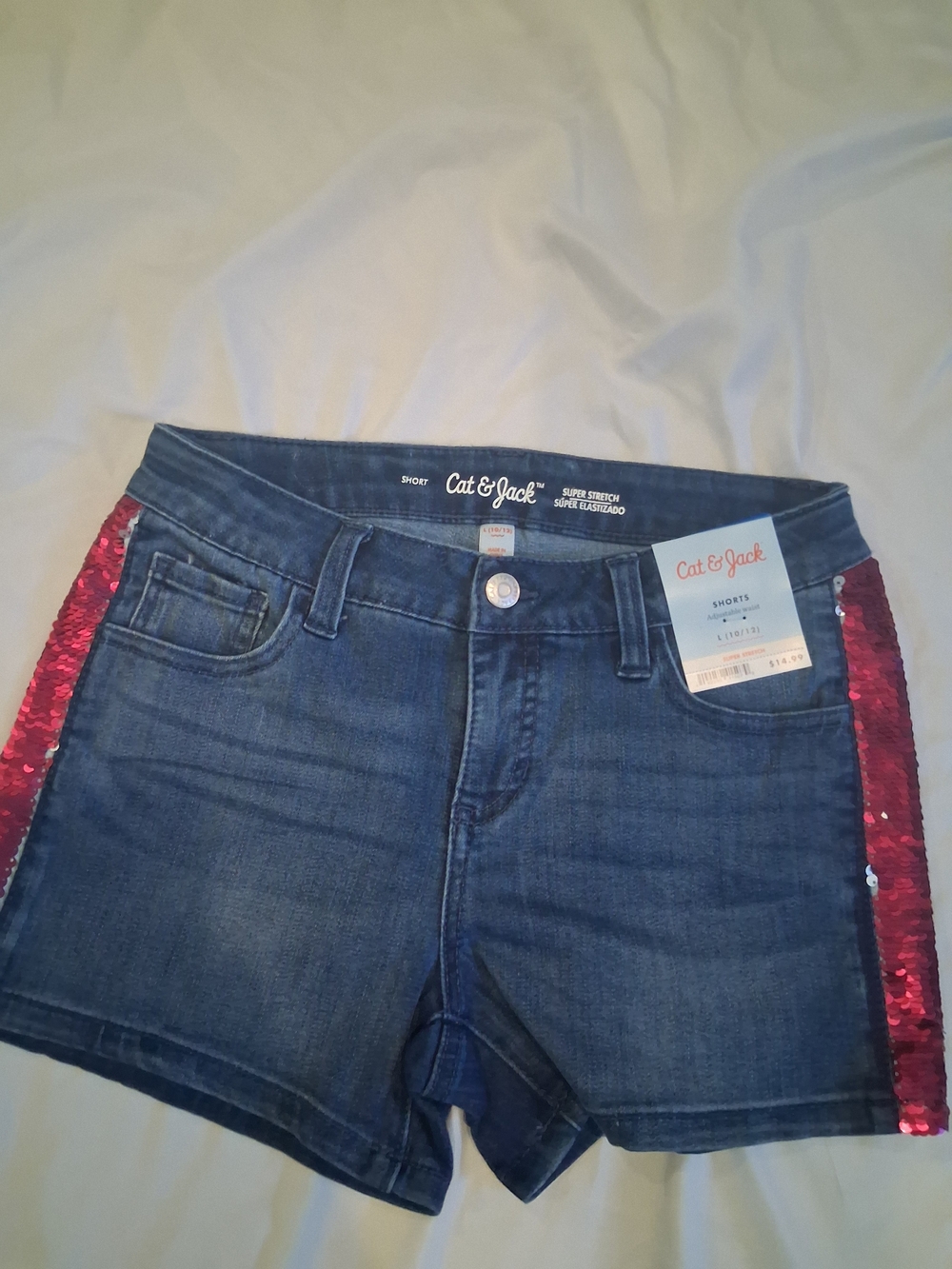 Cat & Jack Dark Wash Denim Shorts with Hot Pink And Silver Sequin Side Stripe